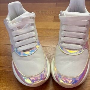 White iridescent Alexander McQueen sneakers